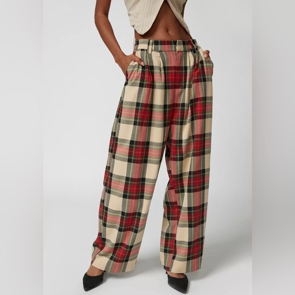Urban Outfitters Pants - Urban Outfitters UO Grandpa Baggy Red Cream Check Plaid Trouser Pants